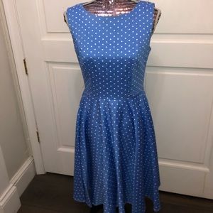 Sleeveless blue polkadot dress